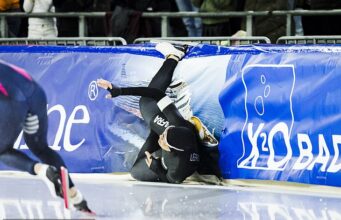 Jake Paul assistiu impotente à noiva do patinador de velocidade deixar as eliminatórias olímpicas em lágrimas após o desastre.