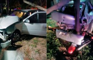 Ele manobrou sua motocicleta para evitar um acidente e finalmente chegou ao poste com seu carro