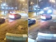 O Mercedes Benz decolou, sobrevoando outro carro em um acidente horrível capturado em vídeo