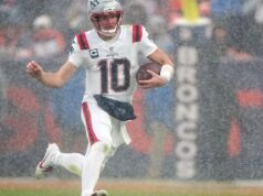 O ombro de arremesso do Patriots QB Drake Maye aparece oficialmente no relatório de lesão