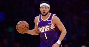 Suns Devin Booker saiu pelo menos uma semana com distensão no quadril direito.