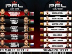 PFL revela escalação inicial para evento em Madrid em 20 de março