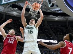 “Nº 13 do estado de Michigan persegue a varredura da temporada de Indiana” .