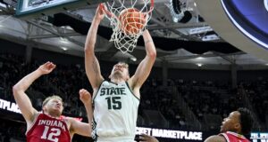 “Nº 13 do estado de Michigan persegue a varredura da temporada de Indiana” .