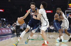 Um aumento no segundo trimestre colocou o Thunder à frente dos Nets.