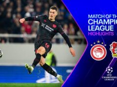 Um duplo de Schick levou o Leverkusen ao empate com o Olympiakos.