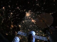 Fogos de artifício do Ano Novo Lunar vistos em 19 de fevereiro de 2026 na foto orbital daquele dia