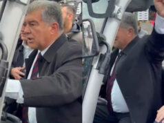 Imagem da campanha: Laporta grita em um nó mecânico