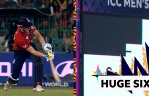 Copa do Mundo T20 Masculina da ICC: Harry Brook, da Inglaterra, quebra a tela do estádio com um enorme seis contra a Nova Zelândia