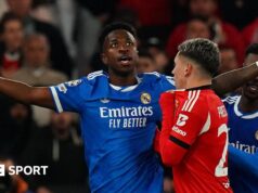 Vinicius Junior: Gianluca Prestianni, do Benfica, suspenso por um jogo após alegados abusos racistas