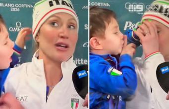 Os filhos do patinador de velocidade roubaram a entrevista após a vitória