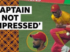 ‘Oh não!’ – O defensor do Zimbábue derruba o mesmo taco duas vezes