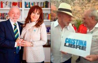 Lula da Silva posa com cartaz de “Libertem Cristina” no Brasil