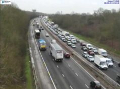 M11 forçado a parar em um sentido após colisão entre dois carros e um caminhão enquanto o motorista alerta sobre congestionamento a 3 quilômetros de distância