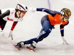 Jens van ‘t Wout compete habilmente para ganhar o ouro no percurso curto de 1000m.