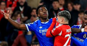 Benfica x Real Madrid paralisado por 10 minutos após acusações de racismo de Vinicius Jr após incidente com Gianluca Prestianni | Notícias de futebol