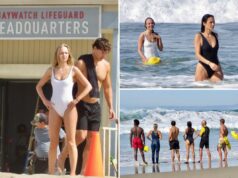 O elenco de ‘Baywatch’ aquece o campo de treinamento na praia de Veneza