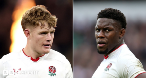 Seis Nações: Finn Smith e Maru Itoje evitam a disputa em campo.