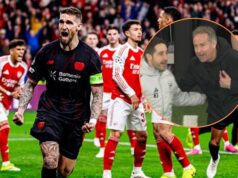 A reação selvagem do técnico do Bayer Leverkusen ao gol de escanteio contra o Arsenal