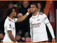 A estrela do Arsenal, Gabriel, rebate o técnico do Brighton, Fabian Hurzeler