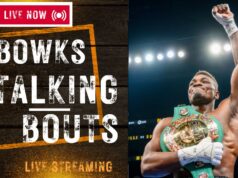 Christian Embellie não presta atenção em Crawford, observando Canelo.