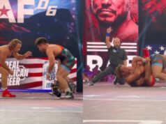 Henry Cejudo marca uma queda técnica contra Orijah Faber, desafiando Merib Dolishvili