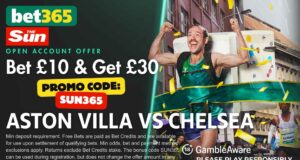Ganhe bônus de £ 30 para Aston Villa x Chelsea