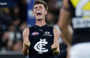 Michael Voss, Adem Yze e Zac Williams falam após a emocionante vitória do Carlton Blues sobre o Richmond Tigers na noite de quinta-feira no MCG