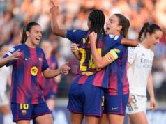 Marcando um gol para Esme Brooks marcar pelo Barcelona contra o Real Madrid na Liga dos Campeões