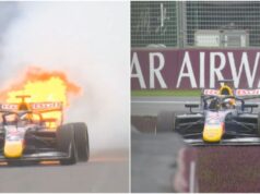 Carro de Mattia Colnaghi está em chamas na Fórmula 3