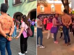 Um jovem foi repreendido pela ex durante a marcha do Dia da Mulher