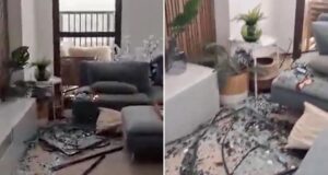 Vídeo chocante mostra o sortudo Brit escapando em Dubai depois que um drone caiu em um apartamento em um terrível ataque ao Irã
