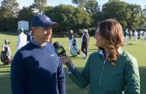 A apresentadora de golfe de TV Amanda Balionis varre os rumores de romance de Rory McIlroy para debaixo do tapete durante uma entrevista amigável com ele no The Masters