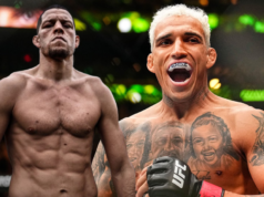 Nate Diaz olha para Charles Oliveira lutando pelo retorno do UFC
