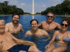 O desafio de Trump também está nas redes sociais: nadar na piscina em frente ao obelisco de Washington