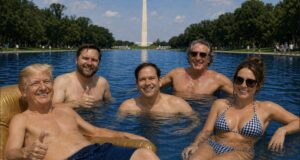 O desafio de Trump também está nas redes sociais: nadar na piscina em frente ao obelisco de Washington