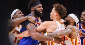Daniels dos Hawks, Robinson dos Knicks expulso por lutar.