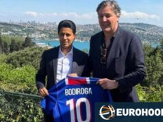 Dejan Bodiroga encontra-se com o presidente do PSG, Nasser Al-Khelaifi, em Istambul.