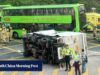 Caminhão e ônibus colidem em frente ao shopping center de Hong Kong, deixando 10 feridos