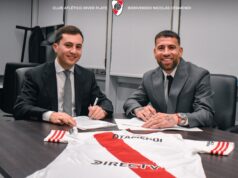 Antes de viajar para a Copa do Mundo, Nicolás Otamendi foi ao Monumental e assinou contrato com o River