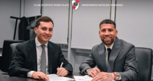 Antes de viajar para a Copa do Mundo, Nicolás Otamendi foi ao Monumental e assinou contrato com o River