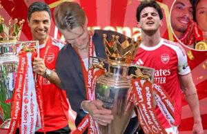Novas imagens da chamativa cerimônia do campeonato do Arsenal surgem com a declaração ousada de Arteta, Rice fazendo rap e Odegaard dançando com o troféu
