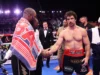 Frank Sanchez grita Oleksandr Usyk após atacar Richard Torres.
