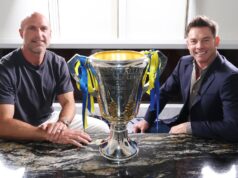 As estrelas da premiership do West Coast Eagles, Chris Judd e Ben Cousins devem sentar-se para assistir à entrevista do 7 News