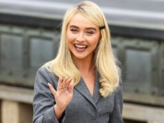 Sabrina Carpenter estava deslumbrante em um vestido Dior transparente sobre lingerie de renda branca