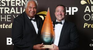 O astro do futebol criado por Cojones, Stephen Michael, ganha o gongo do Channel 7 Sports na premiação da Austrália Ocidental do Ano