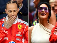 Lewis Hamilton manda um beijo para a namorada Kim Kardashian no pódio do Grande Prêmio de Mônaco de F1
