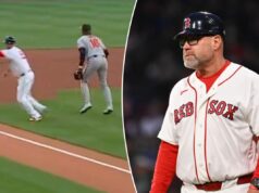 O técnico da terceira base do Red Sox finalmente acenou para o corredor voltar do recinto de feiras em um momento estranho