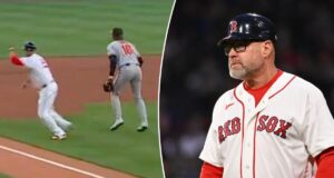 O técnico da terceira base do Red Sox finalmente acenou para o corredor voltar do recinto de feiras em um momento estranho
