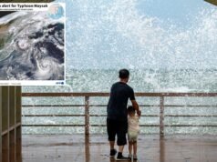 Voos e balsas foram suspensos quando a tempestade tropical Maysak atingiu a província de Hainan, no sul da China